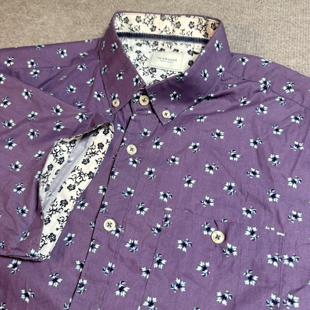 7 Diamonds Bamboleo Men's Medium Button Down Shirt Purple Floral Short Sleeve